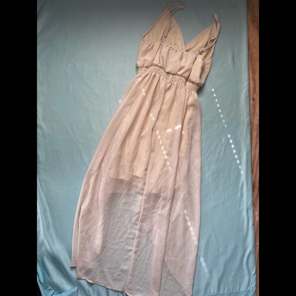 Flowy Beige High Low Dress - Picture 3 of 4